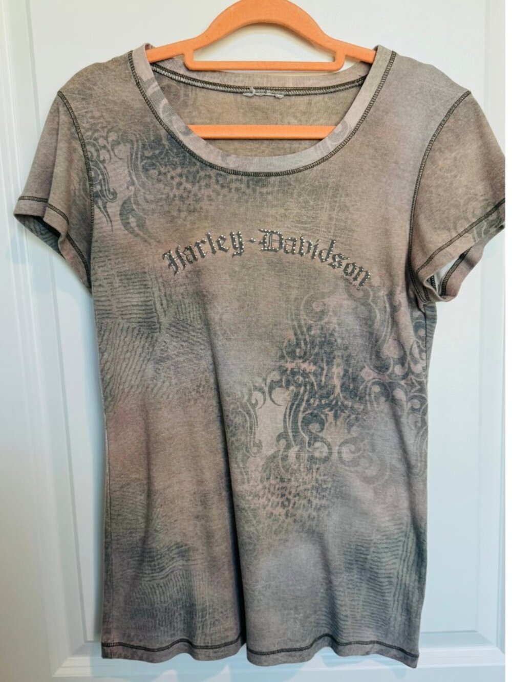 Vintage Y2K Harley-Davidson Rhinestone Graphic Tee Size S (Est.)